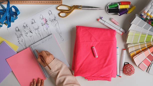 istock Creative Fashion Design Process with Sewing and Sketching Essentials 2223330397