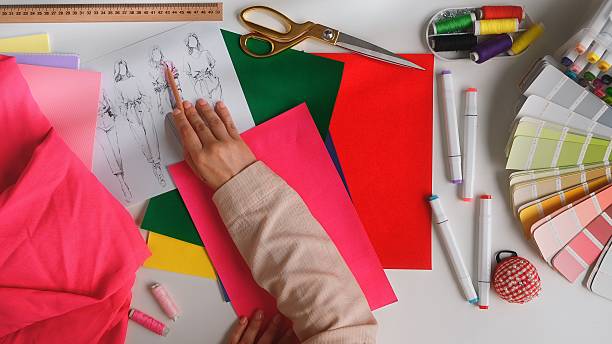 istock Colorful Fashion Design Sketching with Fabric and Tools 2223330795