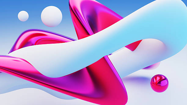 istock Fluid liquid chrome pink white shapes and spheres abstract background. 3d illustration contemporary art 2223337471