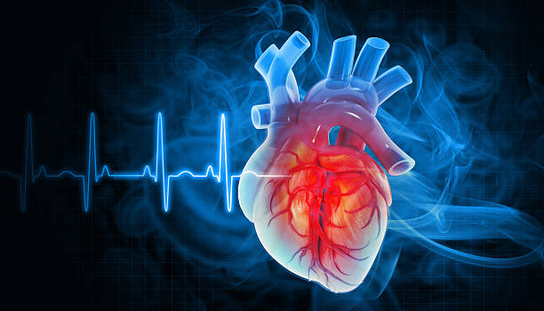 srdeční infarkt a srdeční onemocnění, pozadí ekg. 3d ilustrace - sledování pulzu - stock snímky, obrázky a fotky
