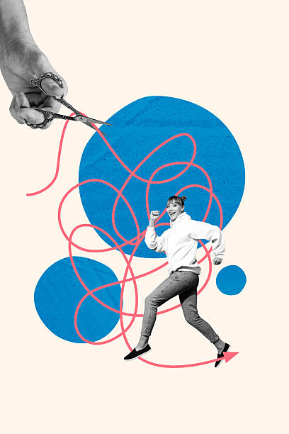 istock Collage of funny person navigating tangled lines symbolizing confusion challenge complexity business mental struggle 2223341446