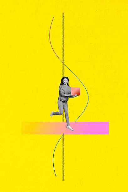 istock Composite sketch design trend artwork collage of young lady run hand hold remote laptop device technology computer line abstract space 2223342821