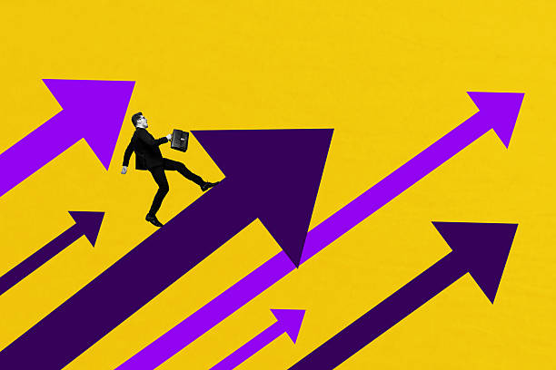 istock Exclusive poster creative collage of happy businessman run arrow development pointer aim achievement success determination 2223343046