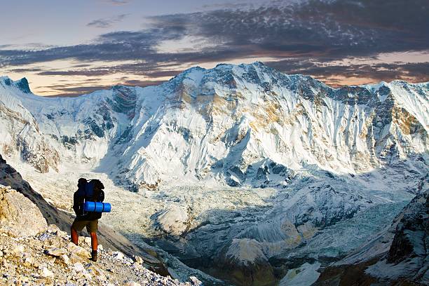 Annapurna Base Camp trek beautiful Himalaya mountains landscape view. Snow summits of Annapurna South, Machapuchare and Dhaulagiri seen from the Poon Hill and from the trekking path on the way Nepal