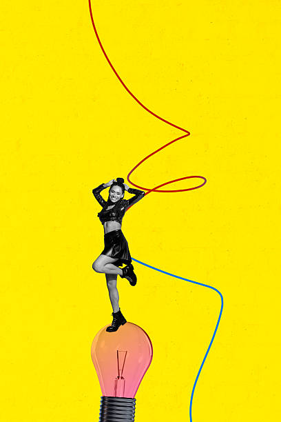 istock Composite sketch design artwork 3D collage of young lady dance electric lamp line mess illustration solution decision puzzle creative idea 2223343700