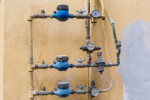 istock Gas distribution system on the outside wall of old building 2223352801
