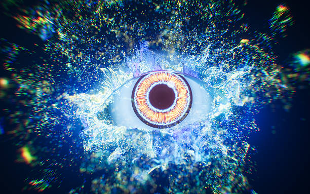 istock An eye in the dark with vfx particles, 3d rendering. 2223356741