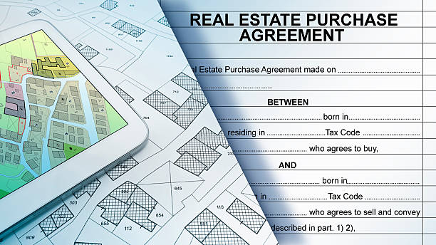 istock REAL ESTATE PURCHASE AGREEMENT CONCEPT with imaginary General Urban Plan and cadastral map 2223357267