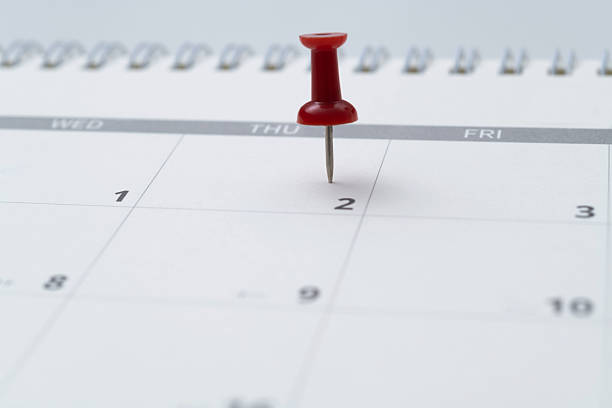 Embroidered pins on a calendar.