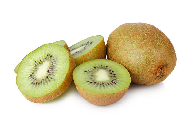 istock Whole kiwi fruit and round slices isolated on a white background 2223361711