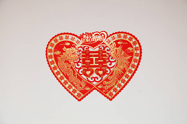 Heart-shaped Double Happiness Characters on the Wall