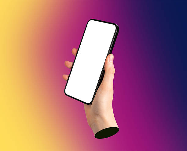 istock holding a smartphone with screen, blank template for app design or digital application. Modern 2223364214