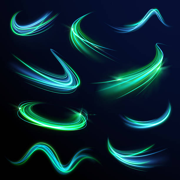 istock Green glowing shiny lines effect vector background. Luminous white lines of speed. Light glowing effect. Light trail wave, fire path trace line and incandescence curve twirl. stock illustration 2223365306