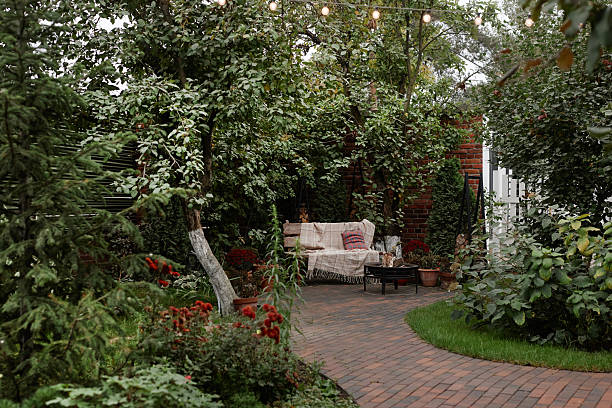 istock Bench in Lush Village Garden 2223366423