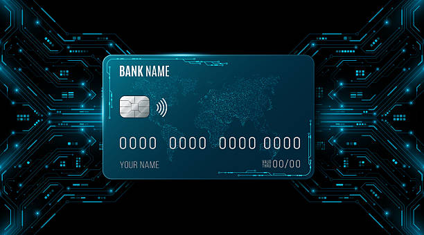 istock Cyber credit card with glowing futuristic circuit board and global map on black background. Hi-tech banking and digital finance concept for fintech presentation. Vector. 2223368415