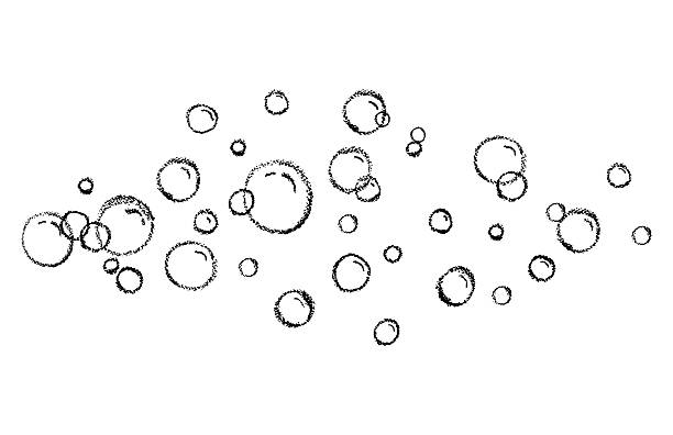 istock Soap bubbles in cartoon style. A foam sample with black round shapes. Vector illustration of a card with shampoo or drinking foam. Simple soap background. Oxygen circles fly up 2223374999