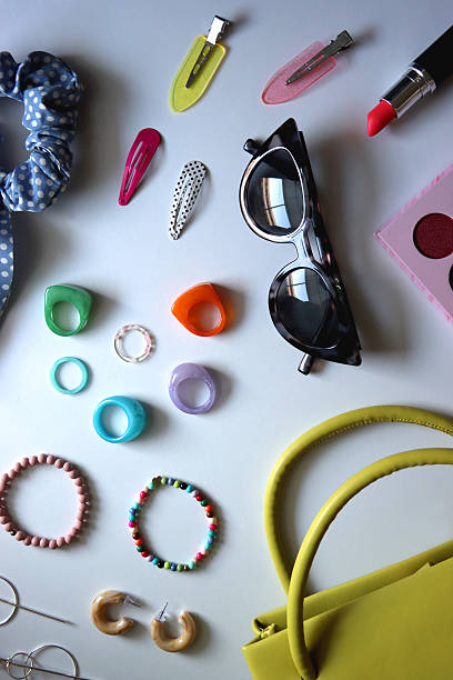 istock Green Bag, Colorful Accessories and Make Up 2223375423