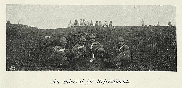 istock Military history, British army in India, Soldiers resting while on patrol, Victorian 19th Century vintage illustration 2223394125