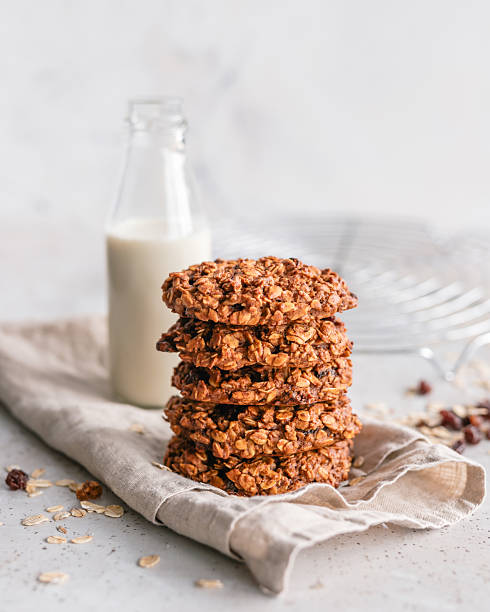 Close-up of a stack of homemade muesli cookies