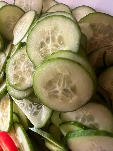 Close-Up of Freshly Sliced Cucumber Rounds