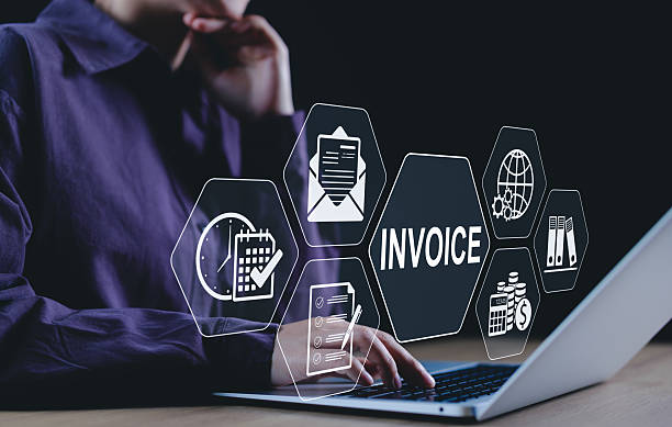 istock Digital Invoice Management Concept. Person using laptop with icon of invoice, documents, calendar, bill, and financial representing online billing, E-Invoice, accounting processes, finance management, 2223416644