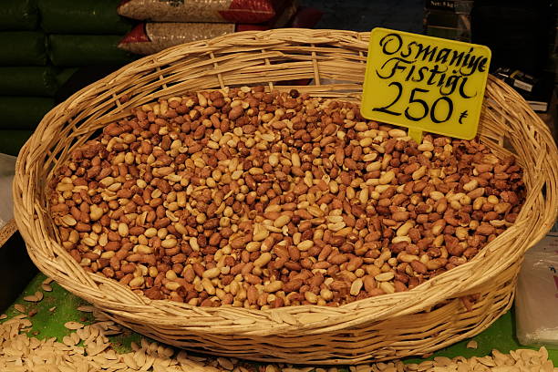 Peanuts on sale in Turkish market place, local produce of city of Osmaniye, food, dried fruit