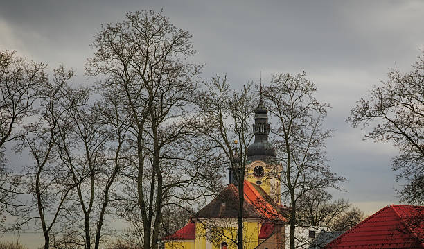 istock Historic Church Tower Amid Bare Winter Trees 2223424452