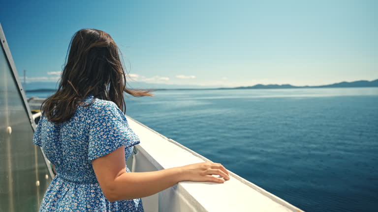Smiling Woman Enjoying Ferry Ride Over Adriatic Sea Near Dugi Otok Island in Dalmatia Region