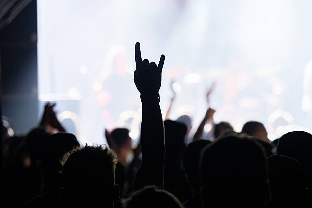 hand showing the rock sign at a concert