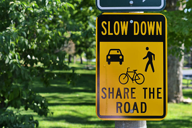 Slow Down Share the Road with bikes and walkers sign