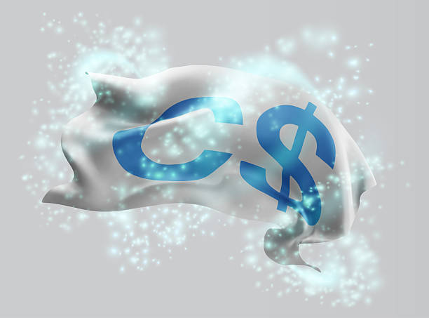 istock Dollar Canada, vector 3d flag in whirlwind of magical radiance 2223454705