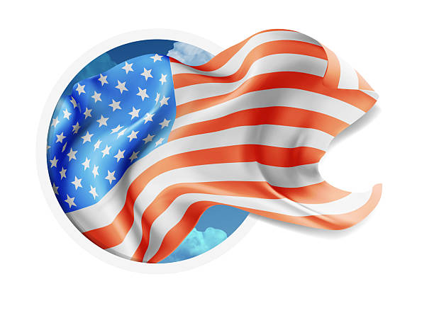 istock USA, America, vector 3d flag against a blue sky, through a round hole on a white background 2223458255