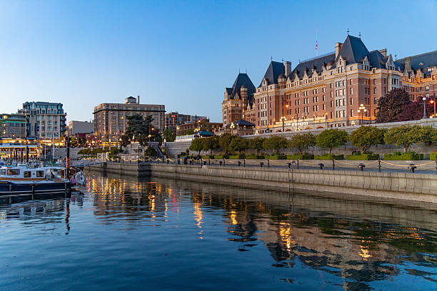 Fairmont Empress Hotel and Inner Harbour at evening in Victoria, Canada