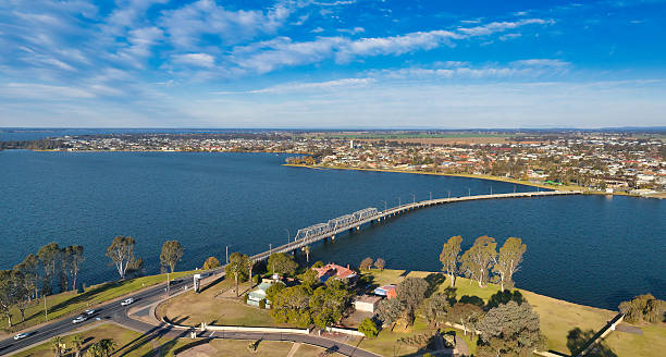 istock Curved bridge across lake leads to Yarrawonga township 2223466475