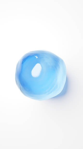 3D Illustration.Blue liquid on white background. Droplets of water. (Vertical)