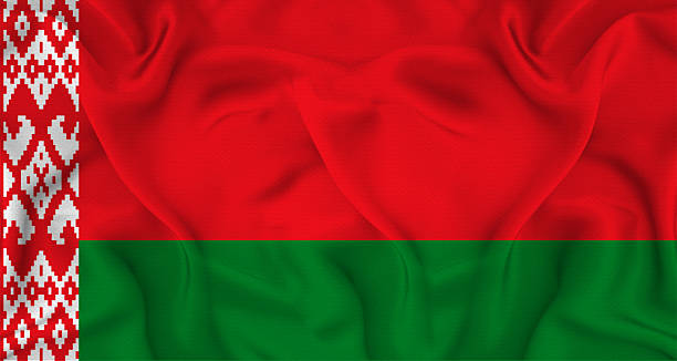 Belarus national flag with fabric texture. Realistic flag of Belarus waving