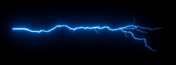 istock Electric blue lightning bolt on black background 3d illustration 2223480583