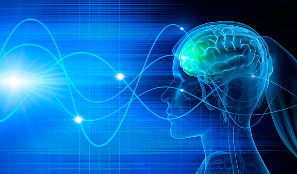 istock Woman with brain activity on blue background 2223498735
