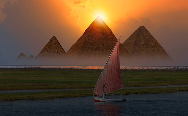 istock Giza pyramid Complex by the Nile river at amazing sunset - Egypt 2223498918