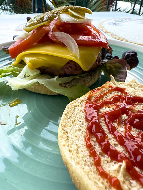 Vegan Burger with Fresh Vegetables and Pickles
