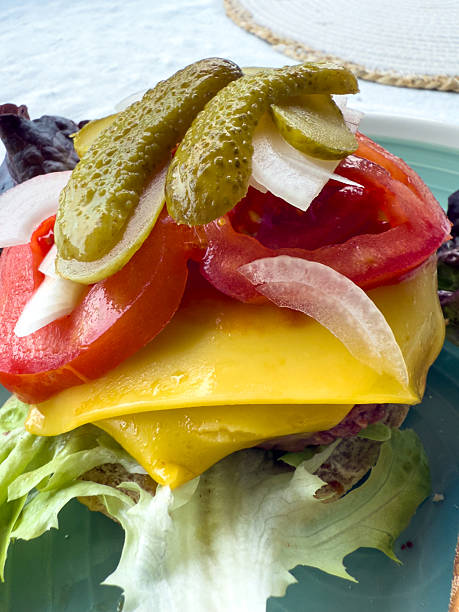 Vegan Burger with Fresh Vegetables and Pickles