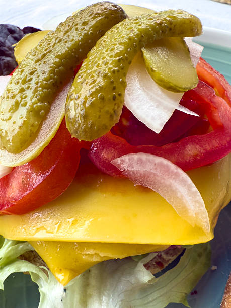 Vegan Burger with Fresh Vegetables and Pickles