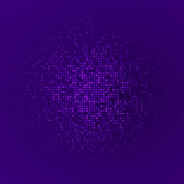 istock Digital pixel frame. Glowing purple squares on dark background. Abstract tech banner. Finance grid. Business bg. Blue mosaic. Futuristic, tech-style template. Vector Illustration 2223500129