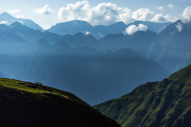 A steep hillside covered with vibrant green grass, illuminated by sunlight creating contrasting shadows and depth, illustrating the beauty of natural terrain.