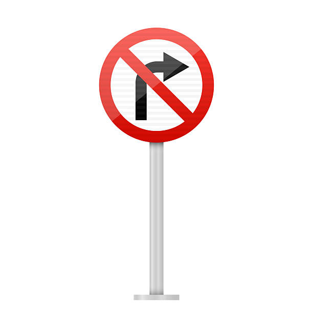 istock A red and white sign prohibits vehicles from turning right at the junction. 2223504536
