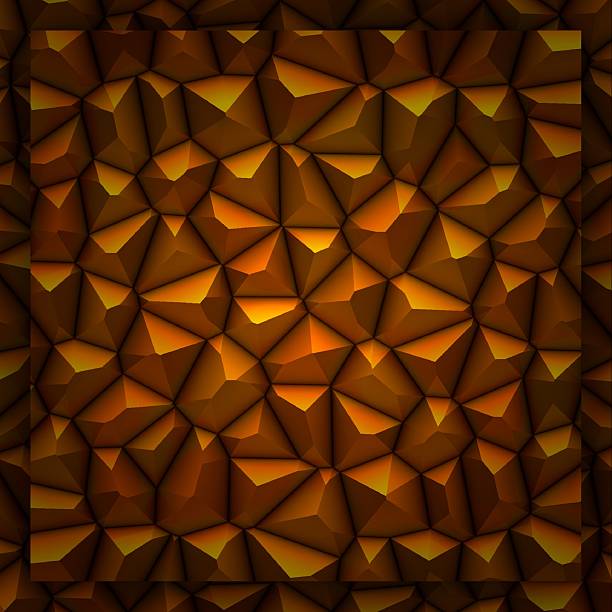 Abstract 3D render of golden faceted low-poly background, geometric polygonal pattern