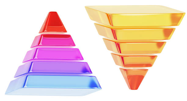 istock 3d colorful glass pyramid diagram, maslow and inverted. Gradient crystal triangle of five levels, sales funnel. Marketing, financial and business infographic, isolated render icon set 2223507810