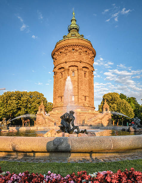 water tower at Friedrichplatz in Mannheim at sunny late afternoon