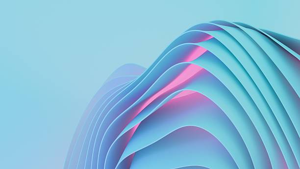 istock Abstract wavy curved 3d render. Turquoise soft layers of plastic with lines, folds, ruffles. Modern wallpaper, texture pattern. 3D Illustration 2223514322