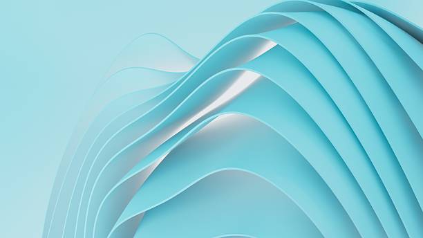istock Abstract wavy curved 3d render. Turquoise soft layers of plastic with lines, folds, ruffles. Modern wallpaper, texture pattern. 3D Illustration 2223514330